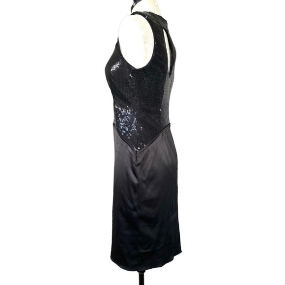 Vince Camuto Sequin Cut Out Cocktail Dress Black Satin & Sequins Size 4 - Picture 7 of 15